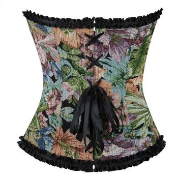Floral Print Lace Trimmer Boned Strapless Corset Gothic Vintage Style - Xl
