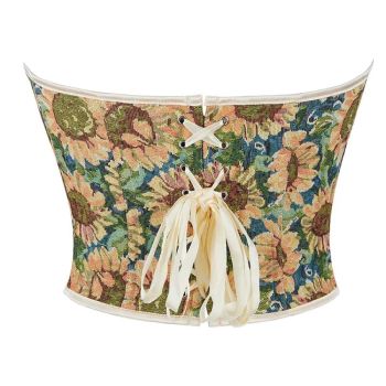 Floral Sunflower Lace Bustier Plus Size Xs-Xxl Front Busk Lace Up Boned Strapless Seamless Corset - S