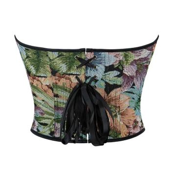 Floral Embroidered Renaissance Corset With Front Busk Closure And Back Lace Women Victorian Bustier - Xxl