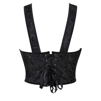 Floral Lace-Up Gothic Crop Top Sleeveless Boned Corset With Strap - Xxxl