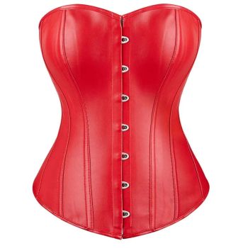 Black Leather Plus Size Corset Slimming S-6Xl Bustier With Lace-Up Boning And Pleated Design - Black - S