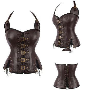 Steampunk Corselet With Zip & Buckle Women Gothic Fishbone Corset - Black - S