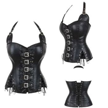 Steampunk Corselet With Zip & Buckle Women Gothic Fishbone Corset - Brown - Xl