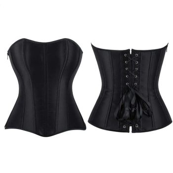 Fish Bone Supported Black White Bridal Bustier Corset Top Plus Size With Zip - White - Xs