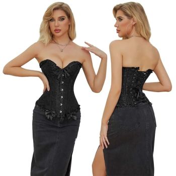 Plus Size Fishbone Corset Lace Up Boned Pleated Vintage Shapewear For Women - 6Xl