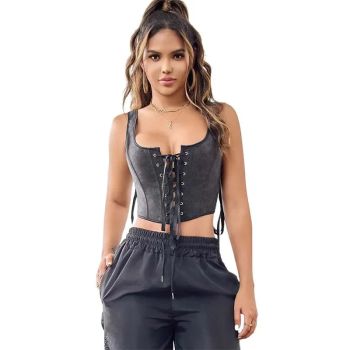 Black Gothic Slimming Vest Corset With Butterfly Detail Backless Boned And Lace-Up For Steampunk Style - M