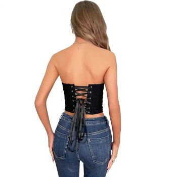 Fishbone Support Black Overbust Corset Plus Size S-Xxxl Lace Up Boned Asymmetrical Design - Xl