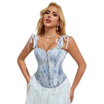 Steampunk Lace Corset Bustier With Floral Overlay And Fishbone Support - Xl