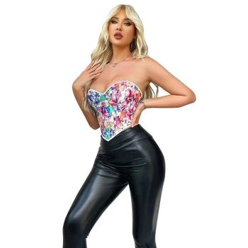 Floral Print Plus Size Bustier Top Zip Up Cropped Corset For Women S-Xxl - M