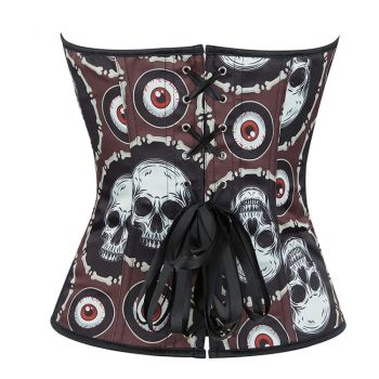 Skull Print Gothic Corset Front Busk Closure Lace Up Boned Plus Size Xs-Xl - M