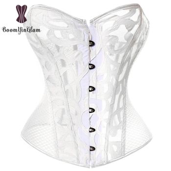 Mesh Net Corset Black White See Through Bustier For Alluring Slimming And Breathability - White - 4Xl