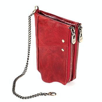 Leather Wallet with Rfid Protection and Strap - Card Slots - Red