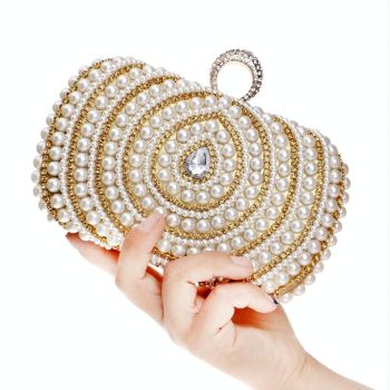 Stylish Pearl Handbag for Fashion Banquets and Parties - Red