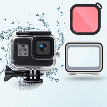 Waterproof Case for Gopro Hero8 with Touch Back Cover and Colour Lens Filter - 45m - Red