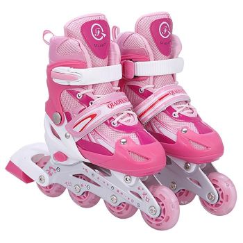 Flash Straight Row Roller Skating Shoes Suit for Kids and Adults - Medium Size - Red