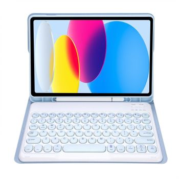 2022 Ipad 10.9 Bluetooth Keyboard Leather Case With Pen Slot - Lambskin Texture - Baby Blue