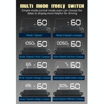 Virtual Hd Reflection Board Car Gps Hud Speed & Distance Display Over / Under Speed & Voltage Alarm Fatigue Driving - White