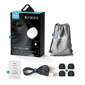 True Wireless Bluetooth Earbuds Oneder W11 - Stereo Sound - White