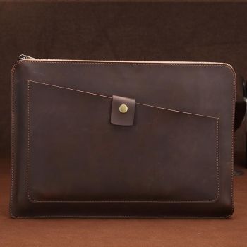 Premium Leather Business Laptop Bag With Zipper - Universal Fit - Yellow