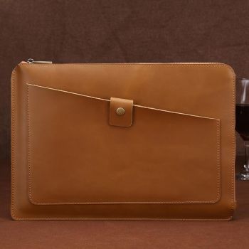 Premium Leather Business Laptop / Tablet Zipper Bag - Universal Fit - Brown