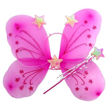 Girls Kids Angel Fairy Butterfly Wing Fancy Princess Party Costume - Hot Pink
