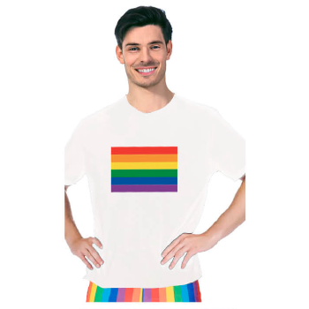 Adult Rainbow Flag T Shirt Top Tee Gay Pride LGBTQ - White - One Size