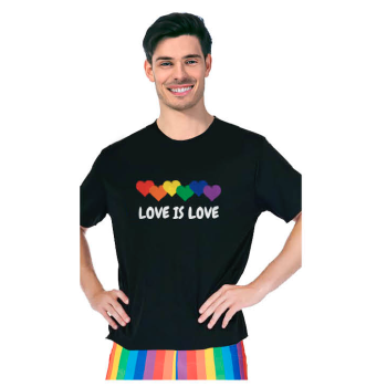 Adult Rainbow T Shirt Top Tee Gay Pride LGBTQ Love Is Love - Black - One Size