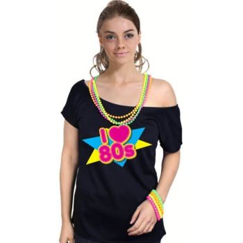 I Love The 80s Black Womens T Shirt Costume Ladies 1980s Fancy Dress Up Top