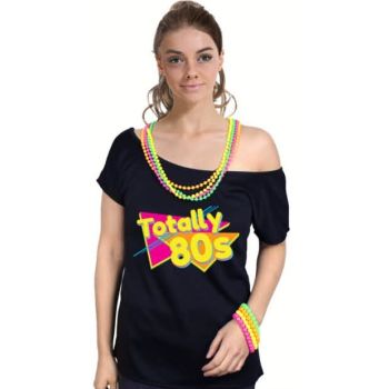 Totally 80s Black Womens T Shirt Costume Ladies 1980s Fancy Dress Up Top