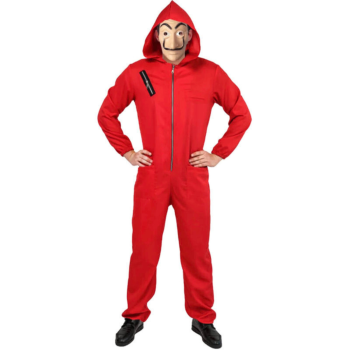 Salvador Dali La Casa De Papel Money Heist Red Jumpsuit Mask Costume Hoodie - S/M (165cm - 175cm)
