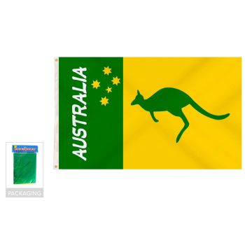Australian Green and Gold/Yellow Flag w/ Kangaroo – 90x150cm Australia Day