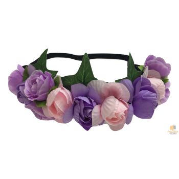 FLOWER HEADBAND Fairy Bohemian Boho Wedding Floral Headwrap Elasticized Garland - Purple