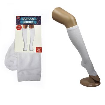 1 Pair SCHOOL SOCKS Plain Knee High Cotton Girls Boys Unisex - White - One Size Fits Most