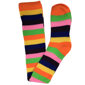 OVER THE KNEE SOCKS Plain Striped High Thigh Ladies Long Womens Stripey Stocking - Pink Rainbow