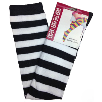 OVER THE KNEE SOCKS Plain Striped High Thigh Ladies Long Womens Stripey Stocking - Black/White