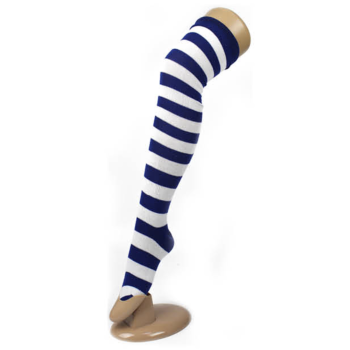 OVER THE KNEE SOCKS Plain Striped High Thigh Ladies Long Womens Stripey Stocking - Blue/White