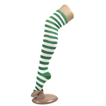 OVER THE KNEE SOCKS Plain Striped High Thigh Ladies Long Womens Stripey Stocking - Dark Green/White