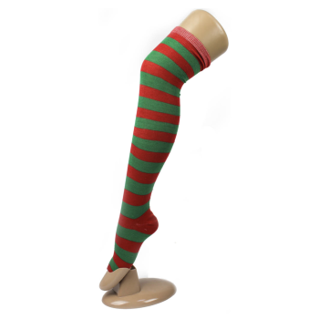 OVER THE KNEE SOCKS Plain Striped High Thigh Ladies Long Womens Stripey Stocking - Red/Green