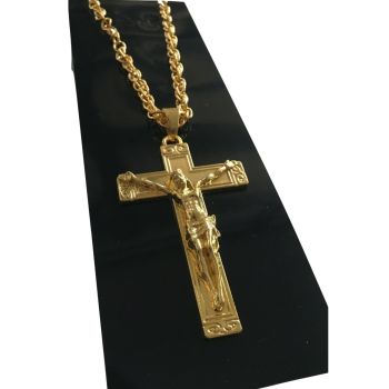 Jesus Christ Metal Necklace Chain Pendant Chain Jewellery Crucifix - Gold