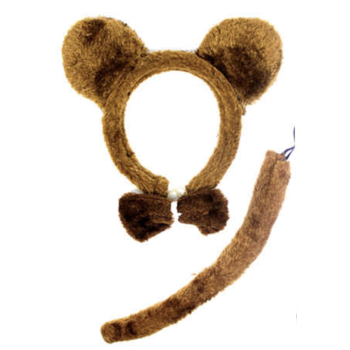 BROWN BEAR EARS HEADBAND w Bow Tail Animal Costume Halloween Party Hair Accessory