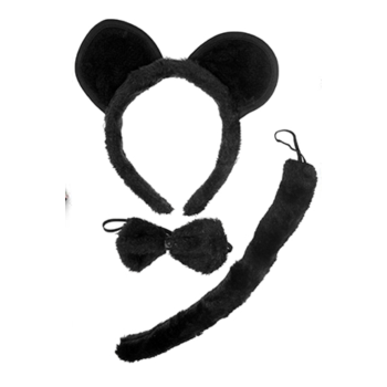 BLACK MOUSE / BEAR HEADBAND w Bow Ears Tail Animal Costume Halloween Party