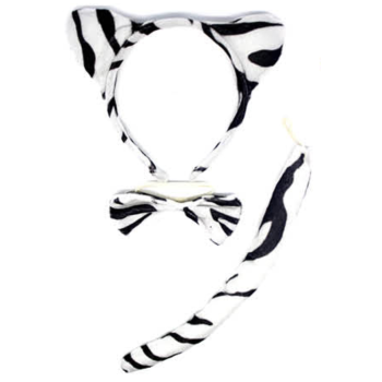 ZEBRA EARS HEADBAND w Bow Tail Animal Costume Halloween Party Hair Accessory