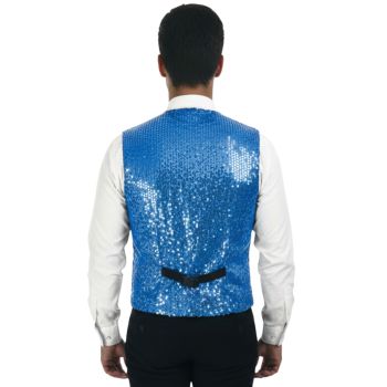 Mens Premium SEQUIN VEST Waistcoat Dance Costume Disco Sparkle Deluxe - Light Blue