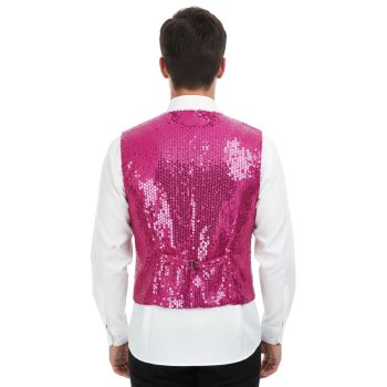 Mens Premium SEQUIN VEST Waistcoat Dance Costume Disco Sparkle Deluxe - Pink