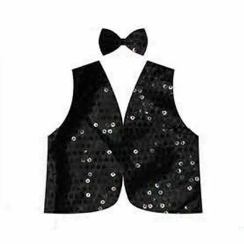 Kids Sequin Vest Bow Tie Set Costume 80s Party Dress Up Waistcoat - Black