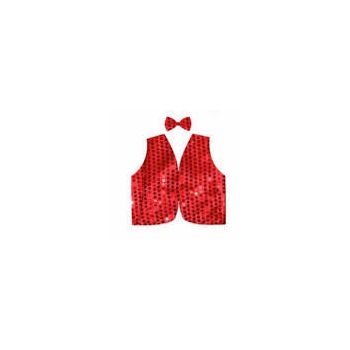 Kids Sequin Vest Bow Tie Set Costume 80s Party Dress Up Waistcoat - Red