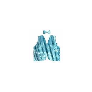 Kids Sequin Vest Bow Tie Set Costume 80s Party Dress Up Waistcoat - Sky Blue