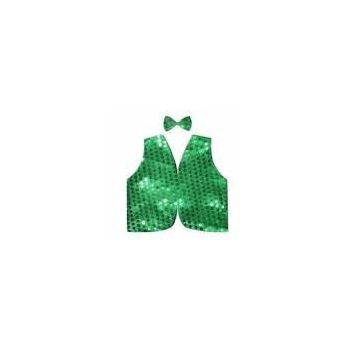 Kids Sequin Vest Bow Tie Set Costume 80s Party Dress Up Waistcoat - Green