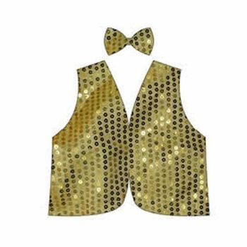 Kids Sequin Vest Bow Tie Set Costume 80s Party Dress Up Waistcoat - Gold/Yellow