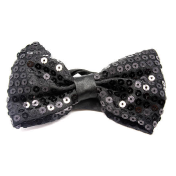 GLITTER SEQUIN BOW TIE Costume Fancy Dress Dance Fancy Shiny Party Bowtie - Black